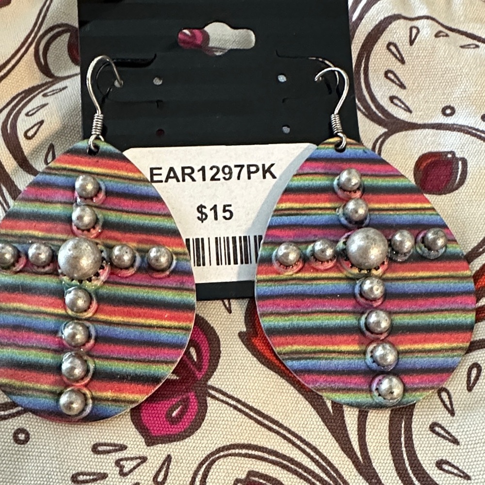 Colorful Striped Cross Earrings